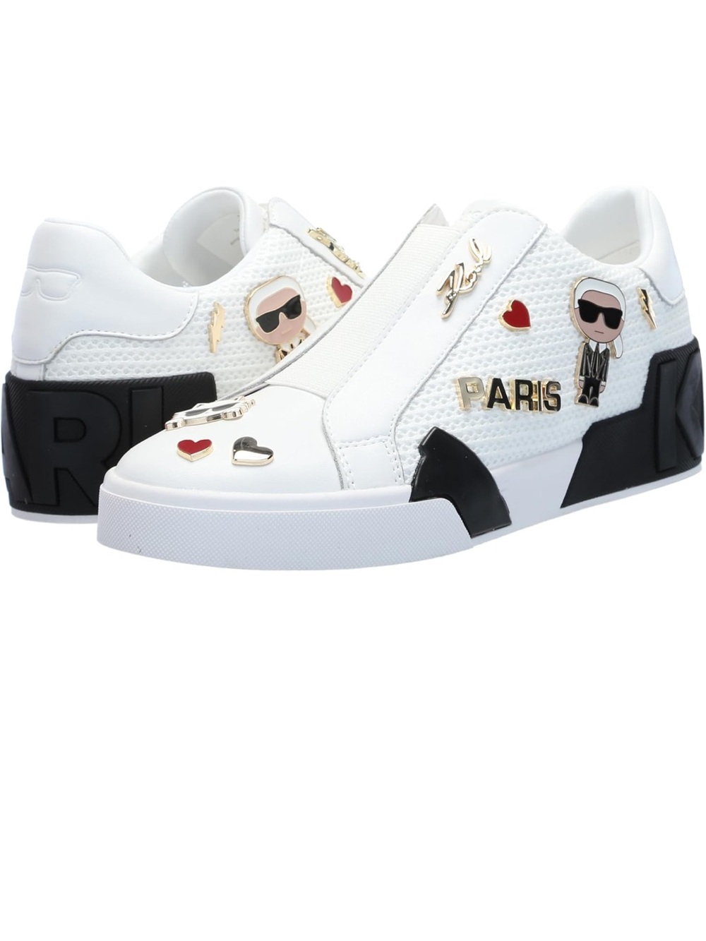 Karl Lagerfeld White Slip-On Sneakers with Gold Charms